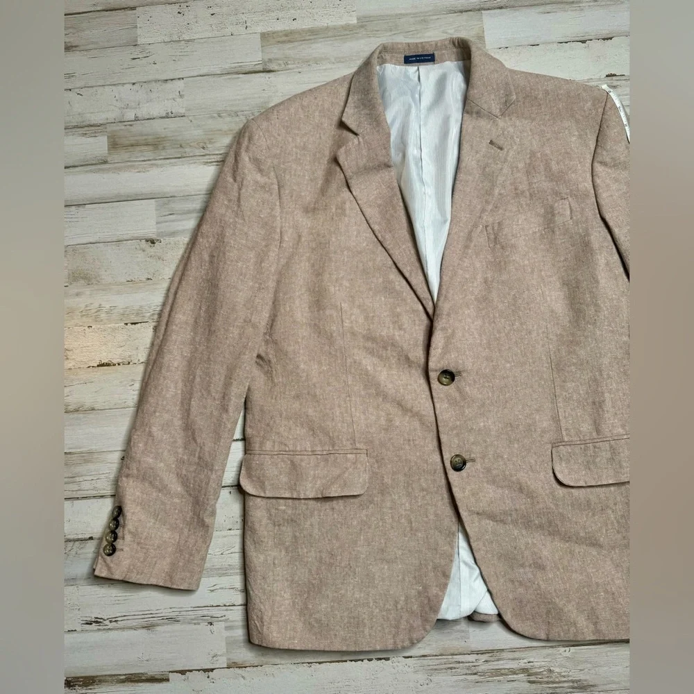 Stafford Mens Linen Blend Sport Coat Classic Fit Blazer Beige Mens 42R - Picture 3 of 12